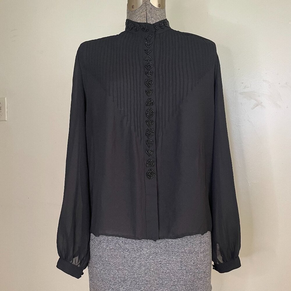 Rare vintage Charlotte Ford black blouse with bead detail, size 6